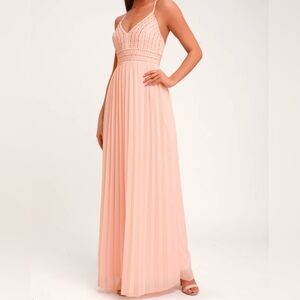 Lulu's Glamorous Gala blush pink embroidered maxi dress